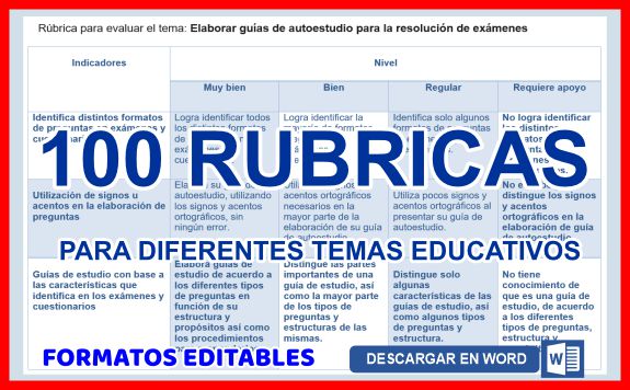 100 RUBRICAS PARA DIFERENTES TEMAS EDUCATIVOS