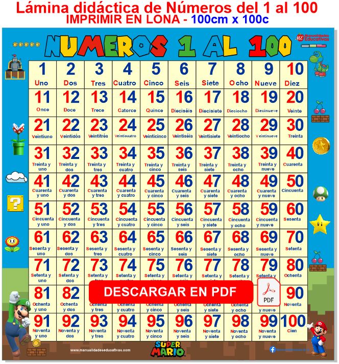 Lamina Didactica De Numeros Del 1 Al 100