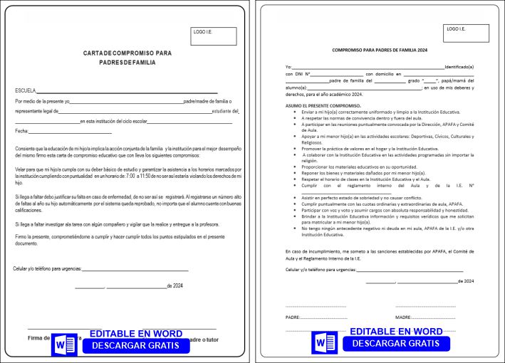 ACTA DE COMPROMISO DEL PADRE DE FAMILIA