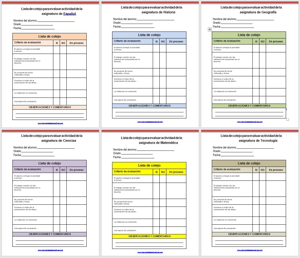 Lista de cotejo para evaluar actividad de la asignatura