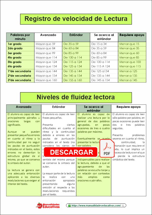 REGISTRO DE VELOCIDAD, FLUIDEZ Y COMPRENSIÓN LECTORA