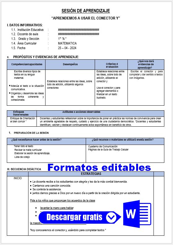 SESIÓN DE APRENDIZAJE APRENDEMOS A USAR EL CONECTOR Y