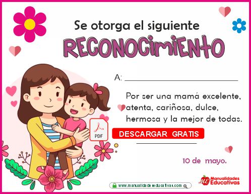 DIPLOMAS DE RECONOCIMIENTOS PARA DIA DE LAS MADRES
