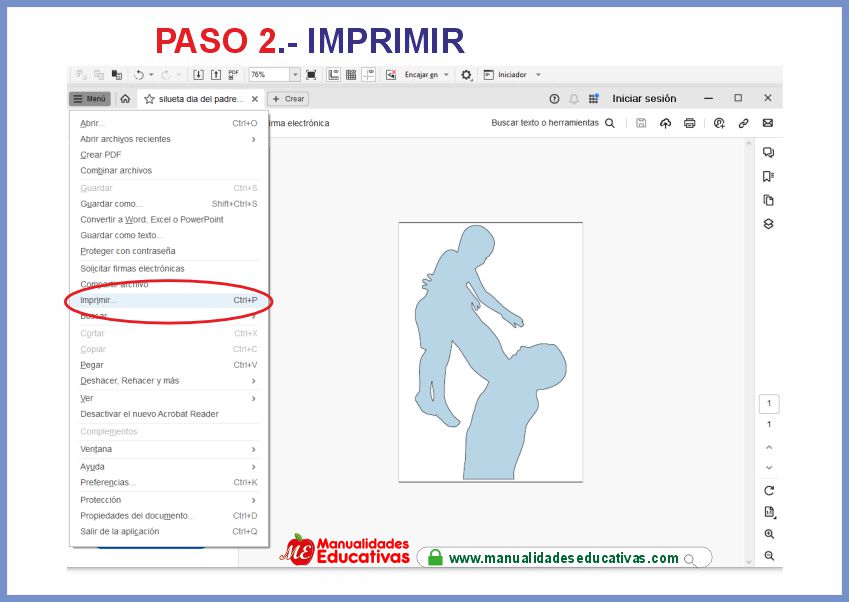 Como imprimir Silueta grande Dia del Padre en PDF