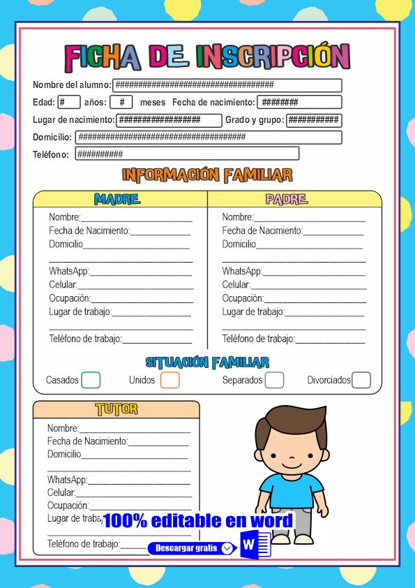 FICHAS DE INSCRIPCIÓN PARA ALUMNOS Y ALUMNAS