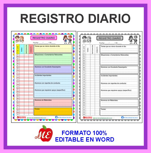 registro diario de actividades en clase