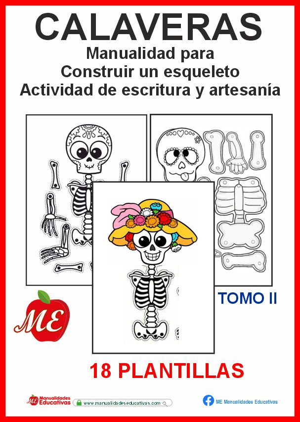 Moldes de esqueleto para colorear y armar 