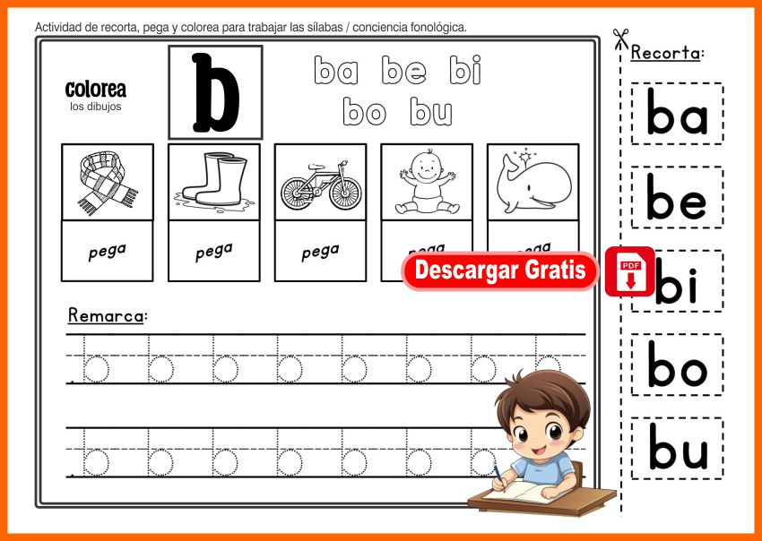 Actividad para recortar, pegar, colorear y repasar sílabas