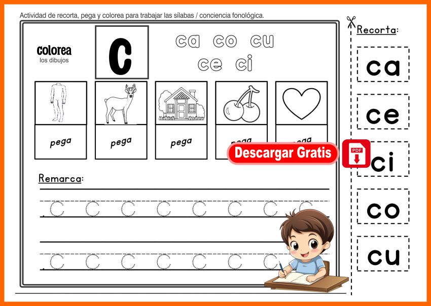 Actividad para recortar, pegar, colorear y repasar sílabas